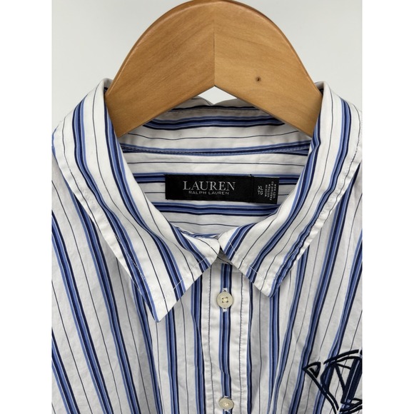 Lauren Ralph Lauren Striped Logo Cotton Broadcloth Shirt Women's Sz XL Old Money - Picture 2 of 14